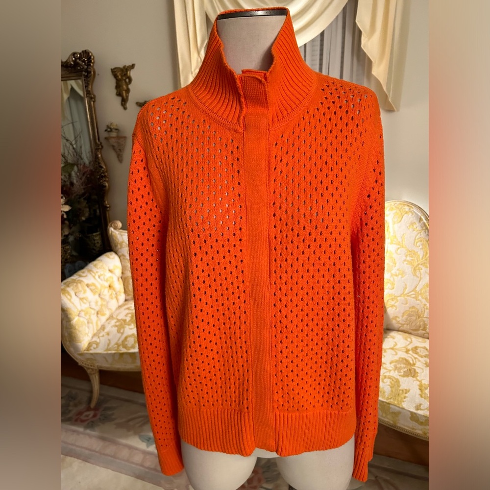 T By Talbots Like New Orange Open Weave Cardigan … - image 1